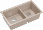 Graniteq QUADRON | LOGAN 120 | granitowy zlewozmywak kuchenny PEARL BEIGE + STAL | wymiar: 76 x 45 x 23,5 cm | 2-komorowy wpuszczany | podbudowa szafki od: 80 cm
