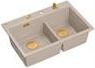 Graniteq MARC 120 WORKSTATION GraniteQ zlewozmywak 2-komorowy 760*500*235 mm pearl beige + syfon push to open + dozownik + deska + wkładka / elementy miedziane
