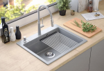 Steiner Zlewozmywak Steiner KURT 110 WORKSTATION GraniteQ zlewozmywak granitowy soft taupe 1-komorowy z/o (59,5x50x21,5) z syfonem i dozownik + Qmata + deska