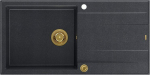 Graniteq Zlewozmywak GraniteQ EVAN 146 XL zlewozmywak z syfonem Push 2 Open 1-komorowy z/o (1000x500x210, kom. 420x480) black diamond / elementy złote