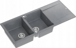 Graniteq Zlewozmywak GraniteQ EVAN 121 GraniteQ zlewozmywak z syfonem Push To Open 2-komorowy z/o (1160x500x210, kom. 420x340) silver stone / elementy stalowe