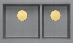 Graniteq QUADRON | LOGAN 120 | granitowy zlewozmywak kuchenny SILVER STONE + ZŁOTO PVD | wymiar: 76 x 45 x 23,5 cm | 2-komorowy wpuszczany | podbudowa szafki od: 80 cm