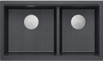 Graniteq QUADRON | LOGAN 120 | granitowy zlewozmywak kuchenny BLACK DIAMOND + STAL | wymiar: 76 x 45 x 23,5 cm | 2-komorowy wpuszczany | podbudowa szafki od: 80 cm