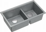 Graniteq QUADRON | LOGAN 120 | granitowy zlewozmywak kuchenny SILVER STONE + STAL | wymiar: 76 x 45 x 23,5 cm | 2-komorowy podwieszany| podbudowa szafki od: 80 cm