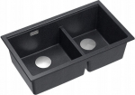 Graniteq QUADRON | LOGAN 120 | granitowy zlewozmywak kuchenny BLACK DIAMOND + STAL | wymiar: 76 x 45 x 23,5 cm | 2-komorowy podwieszany | podbudowa szafki od: 80 cm