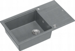 Graniteq Zlewozmywak GraniteQ EVAN 136 XL zlewozmywak z syfonem Push To Open 1-komorowy z/o (860x500x210, kom. 420x490) silver stone / elementy stalowe