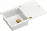 Graniteq Zlewozmywak GraniteQ EVAN 111 GraniteQ zlewozmywak z syfonem Push 2 Open 1-komorowy z/o (860x500x210) snow white / elementy miedziane
