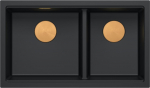 Graniteq QUADRON | LOGAN 120 | granitowy zlewozmywak kuchenny PURE CARBON + MIEDŹ PVD | wymiar: 76 x 45 x 23,5 cm | 2-komorowy wpuszczany | podbudowa szafki od: 80 cm