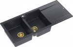 Graniteq Zlewozmywak GraniteQ EVAN 121 GraniteQ zlewozmywak z syfonem Push To Open 2-komorowy z/o (1160x500x210, kom. 420x340) black diamond / elementy złote