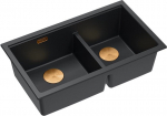 Graniteq QUADRON | LOGAN 120 | granitowy zlewozmywak kuchenny PURE CARBON  + MIEDŹ PVD | wymiar: 76 x 45 x 23,5 cm | 2-komorowy podwieszany | podbudowa szafki od: 80 cm