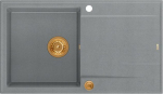 Graniteq Zlewozmywak GraniteQ EVAN 111 GraniteQ zlewozmywak z syfonem Push 2 Open 1-komorowy z/o (860x500x210) silver stone / elementy miedziane