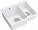 Graniteq Zlewozmywak GraniteQ QUADRON | LOGAN 150 | granitowy zlewozmywak kuchenny BIAŁY + STAL | wymiary: 56 x 46 x 22 cm | 1,5-komorowy podwieszany| podbudowa szafki od: 60 cm