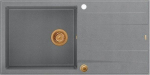 Graniteq Zlewozmywak GraniteQ EVAN 146 XL GraniteQ zlewozmywak z syfonem Push 2 Open 1-komorowy z/o (1000x500x210, kom. 420x480) silver stone / elementy miedziane
