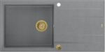 Graniteq Zlewozmywak GraniteQ EVAN 146 XL GraniteQ zlewozmywak z syfonem Push 2 Open 1-komorowy z/o (1000x500x210, kom. 420x480) silver stone / elementy złote