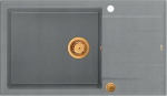 Graniteq Zlewozmywak GraniteQ EVAN 136 XL GraniteQ zlewozmywak z syfonem Push To Open 1-komorowy z/o (860x500x210, kom. 420x490) silver stone / elementy miedziane