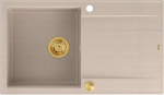 Graniteq EVAN 111 GraniteQ zlewozmywak z syfonem Push 2 Open 1-komorowy z/o (860x500x210) pearl beige / elementy złote