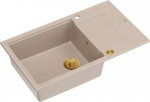 Graniteq EVAN 136 XL GraniteQ zlewozmywak z syfonem Push To Open 1-komorowy z/o (860x500x210, kom. 420x490) pearl beige / elementy złote
