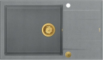 Graniteq Zlewozmywak GraniteQ EVAN 136 XL GraniteQ zlewozmywak z syfonem Push To Open 1-komorowy z/o (860x500x210, kom. 420x490) silver stone / elementy złote