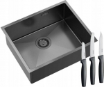 Graniteq Quadron | ANTHONY 60 | stalowy zlewozmywak kuchenny GRAPHITE METAL PVD | wymiary: 54 x 44 x 19 cm | 1-komorowy podwieszany/wpuszczany | podbudowa szafki: od 60 cm