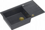 Graniteq Zlewozmywak GraniteQ EVAN 136 XL GraniteQ zlewozmywak z syfonem Push to Open 1-komorowy z/o (860x500x210, kom. 420x490) black diamond / elementy złote