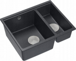 Graniteq Zlewozmywak GraniteQ QUADRON | LOGAN 150 | granitowy zlewozmywak kuchenny CZARNY + STAL | wymiary: 56 x 46 x 22 cm | 1,5-komorowy podwieszany | podbudowa szafki od: 60 cm