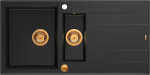 Graniteq Zlewozmywak GraniteQ EVAN 156 GraniteQ zlewozmywak z syfonem Push To Open 1,5-komorowy z/o (1000x500x210, kom. 420x480) pure carbon / elementy miedziane