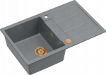 Graniteq Zlewozmywak GraniteQ MORGAN 111 zlewozmywak silver stone z syfonem Push To Open 1-komorowy z/o / elementy miedziane