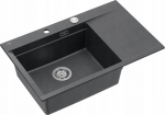 Graniteq JOSH 111 GraniteQ zlewozmywak 1-komorowy z/o (780x500x215) black diamond  + syfon push 2 open + deska + wkładka / elementy złote