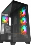 Rampage Hydra V1 Obudowa PC 4x wentylator USB C/USB A ARGB + hub, czarna