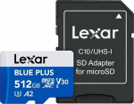 Lexar Memory card microSD card 512GB C10 A2 U3 V30 170MB/s Blue Plus
