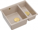 Graniteq Zlewozmywak GraniteQ LOGAN 150 zlewozmywak pearl beige 56x46x22 cm 1,5-komorowy b/o wpuszczany + syfon manualny złoty