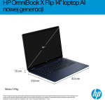 HP Laptop HP HP OmniBook X Flip Next Gen AI 14-fm0040nw Copilot+ PC Intel Core Ultra 5 226V 35,6 cm (14'') Ekran dotykowy 2K 16 GB LPDDR5x-SDRAM Wi-Fi 7 (802.11be) Windows 11 Home Niebieski