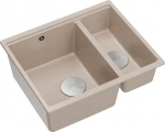 Graniteq Zlewozmywak GraniteQ LOGAN 150 zlewozmywak pearl beige 56x46x22 cm 1,5-komorowy b/o podwieszany + syfon manualny stal szczotkowana save space