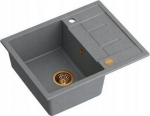 Graniteq Zlewozmywak GraniteQ MORGAN 116 zlewozmywak silver stone z syfonem Push To Open kol. miedziany 1-komorowy z/o + zaczepy 4 szt