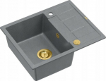 Graniteq Zlewozmywak GraniteQ MORGAN 116 zlewozmywak silver stone z syfonem Push To Open kol. złoty 1-komorowy z/o + zaczepy 4 szt