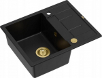 Graniteq Zlewozmywak GraniteQ MORGAN 116 GraniteQ zlewozmywak pure carbon z syfonem Push To Open kol. złoty 1-komorowy z/o + zaczepy 4 szt