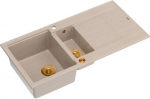 Graniteq Zlewozmywak GraniteQ EVAN 156 zlewozmywak z syfonem Push To Open 1,5-komorowy z/o (1000x500x210, kom. 420x480) pearl beige / elementy miedziane