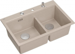 Graniteq Zlewozmywak GraniteQ MARC 120 WORKSTATION zlewozmywak 2-komorowy 760*500*235 mm pearl beige + syfon push to open + dozownik stal szcz.+ wkładka ociekowa+ Qmata +deska/ elementy stalowe
