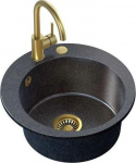 Steiner Zlewozmywak Steiner ART JAMES 210 (&Oslash;51x20) Steingran Art Gold Black Pearl z syfonem manualnym, baterią Naomi i zaślepką - czarny opalizacja złota