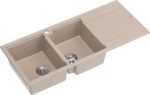 Graniteq Zlewozmywak GraniteQ EVAN 121 zlewozmywak z syfonem Push To Open 2-komorowy z/o (1160x500x210, kom. 420x340) pearl beige / elementy stalowe