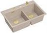 Graniteq Zlewozmywak GraniteQ MARC 120 WORKSTATION zlewozmywak 2-komorowy 760*500*235 mm pearl beige + syfon push to open + dozownik + deska + wkładka / elementy złote
