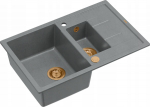 Graniteq Zlewozmywak GraniteQ MORGAN 156 GraniteQ zlewozmywak silver stone z syfonem Push To Open okrągły 1,5-komorowy z/o / elementy miedziane