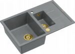 Graniteq Zlewozmywak GraniteQ MORGAN 156 GraniteQ zlewozmywak silver stone z syfonem Push To Open okrągły 1,5-komorowy z/o / elementy złote
