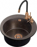 Steiner Zlewozmywak Steiner ART JAMES 210 (&Oslash;51x20) Steingran Art Copper Black Pearl z syfonem manualnym, baterią Maggie PVD i dozownikiem - czarny opalizacja miedziana
