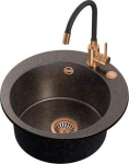 Steiner Zlewozmywak Steiner ART JAMES 210 (&Oslash;51x20) Steingran Art Copper Black Pearl z syfonem manualnym, baterią Maggie PVD miedź i zaślepką - czarny opalizacja miedziana