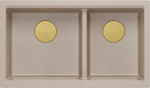 Graniteq QUADRON | LOGAN 120 | granitowy zlewozmywak kuchenny PEARL BEIGE + ZŁOTY PVD | wymiar: 76 x 45 x 23,5 cm | 2-komorowy wpuszczany | podbudowa szafki od: 80 cm