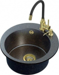 Steiner Zlewozmywak Steiner ART JAMES 210 (&Oslash;51x20) Steingran Art Gold Black Pearl z syfonem manualnym, baterią Maggie i dozownikiem - czarny opalizacja złota