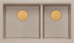 Graniteq QUADRON | LOGAN 120 | granitowy zlewozmywak kuchenny PEARL BEIGE + MIEDŹ PVD | wymiar: 76 x 45 x 23,5 cm | 2-komorowy wpuszczany | podbudowa szafki od: 80 cm