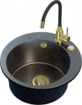 Steiner Zlewozmywak Steiner ART JAMES 210 (&Oslash;51x20) Steingran Art Gold Black Pearl z syfonem manualnym, baterią Maggie PVD i zaślepką - czarny opalizacja złota