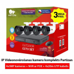 IP vaizdo stebėjimo kameros rinkinys &bdquo;Partizan&ldquo;: 3MPix kamera + NVR su POE + 20m UTP kabelis